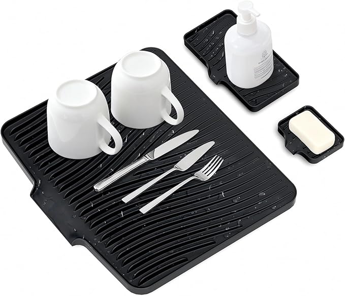 Silicone Dish Drying Mat for Kitchen Counter, Dish Drying Pad, Non-Slip Drain by COPLIB