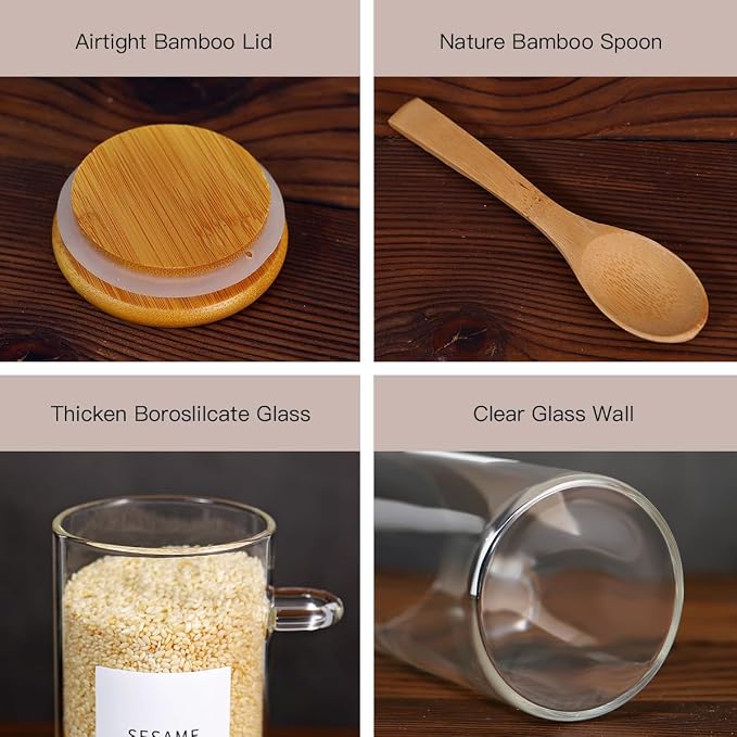 8 Pcs Glass Containers with Bamboo Lids and Spoons - 10 oz Sugar Container with - Image 6
