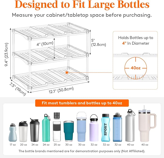 Lifewit Stackable Bottle Storage Organizer, Large Slot Water Bottle Tumbler Cup - Image 2