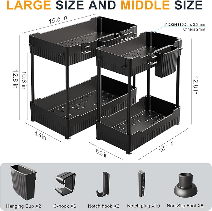Sevenblue 2 Pack Under Sink Organizer, Under Bathroom Cabinet Organizer - Image 4