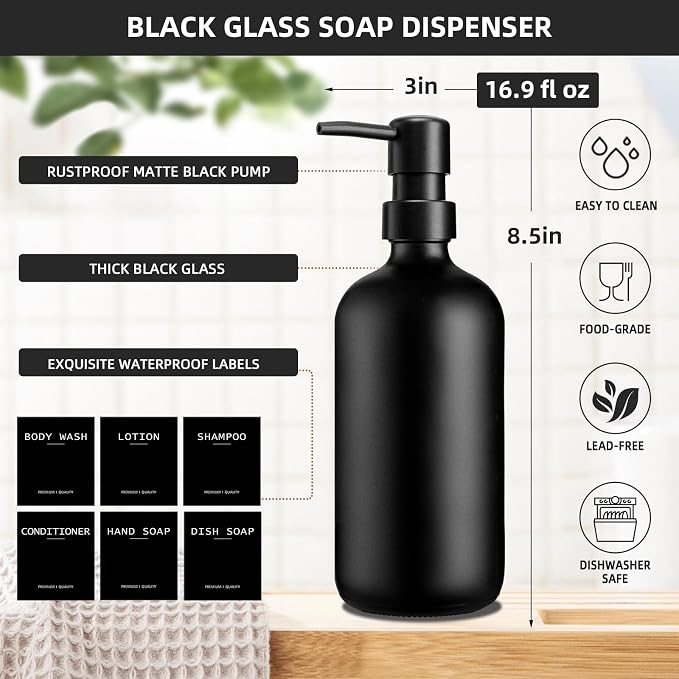 Dish Soap Dispenser for Kitchen, 16.9 fl oz Black Hand and Dish Soap Dispenser - Image 3