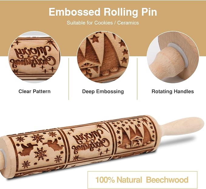 Christmas Embossed Rolling Pin for Baking Cookies Embossing Rolling Pins - Image 2