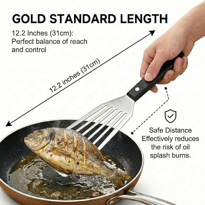 Stainless Steel Fish Spatula, 12.2" Slotted Metal Turner - Image 5