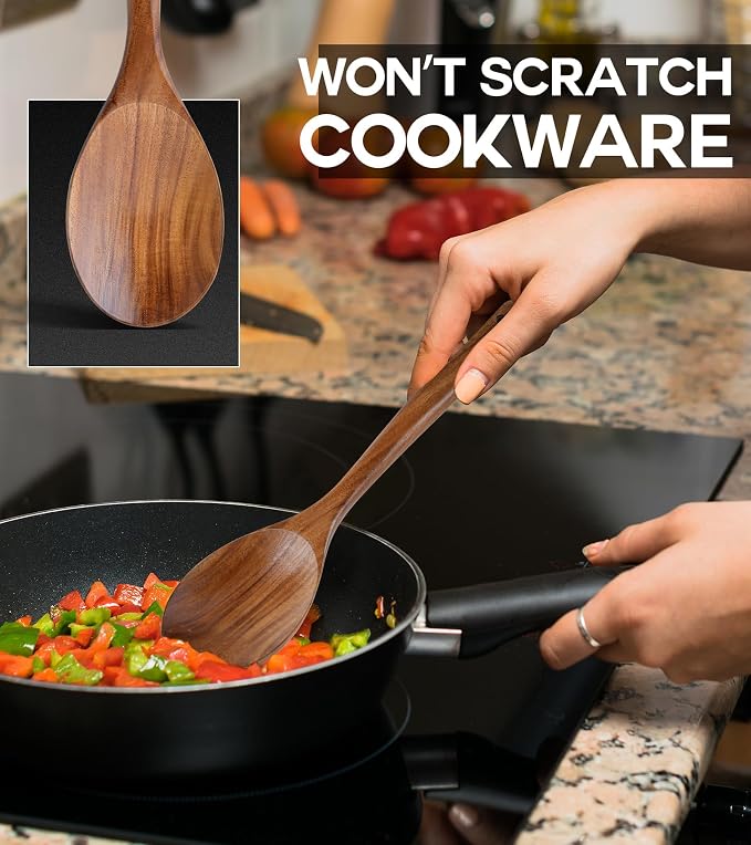 Wooden Spoons for Cooking, Natural Premium Teak Wooden Spoons, Good Grip Large - Image 3