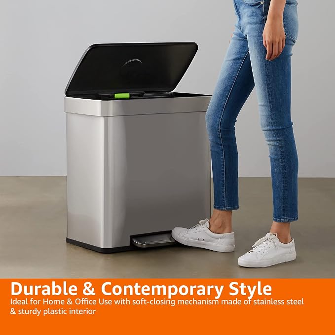 Amazon Basics Dual Compartment Recycling Trash Can - Image 4