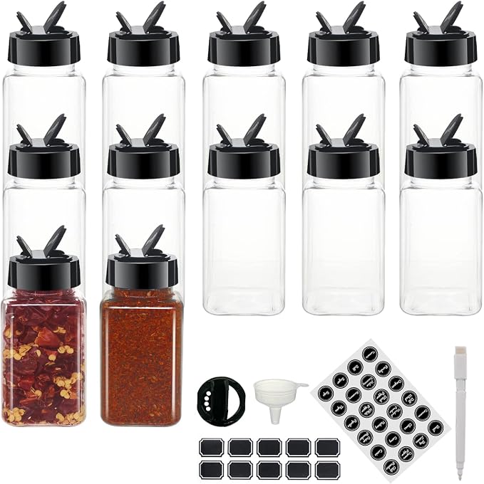 12 Pack 4oz Clear Plastic Spice Jars by BPFY