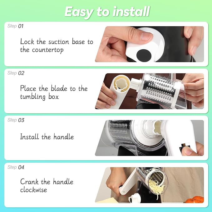 Ourokhome Rotary Cheese Grater Hand Crank, Kitchen Shredder Speed Mandolin - Image 8