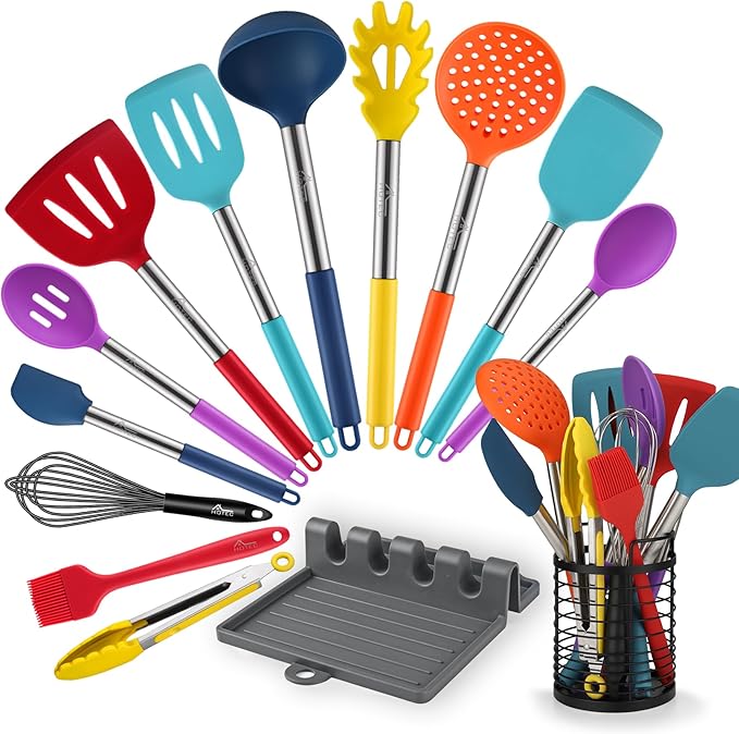 HOTEC 446°F Heat Resistant Silicone Kitchen Utensils, Cooking Utensil Set by Hotec