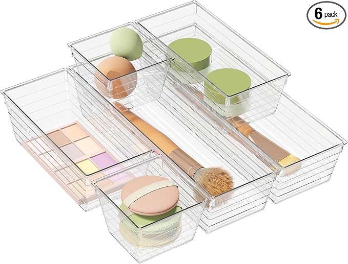 DCA 6 Pack Clear Drawer Organizer, Acrylic Drawer Storage Trays, Storage Bins by DCA