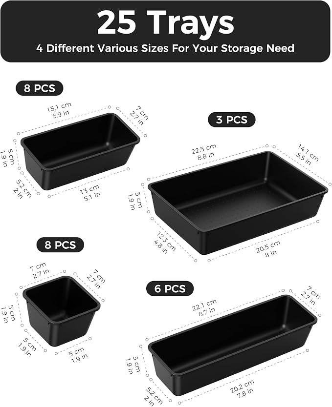 BiuLeon 25 PCS Plastic Drawer Organizers Set, 4-Sizes Vanity and Makeup - Image 2