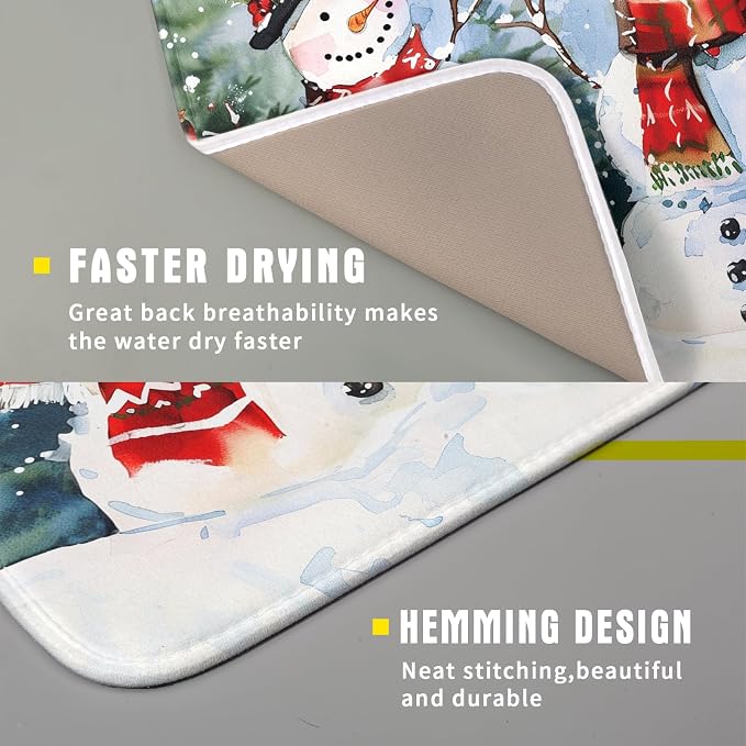 Winter Dish Drying Mat 16 x 18 Inch Xmas Snowman Pattern Dish Drying Pad - Image 3