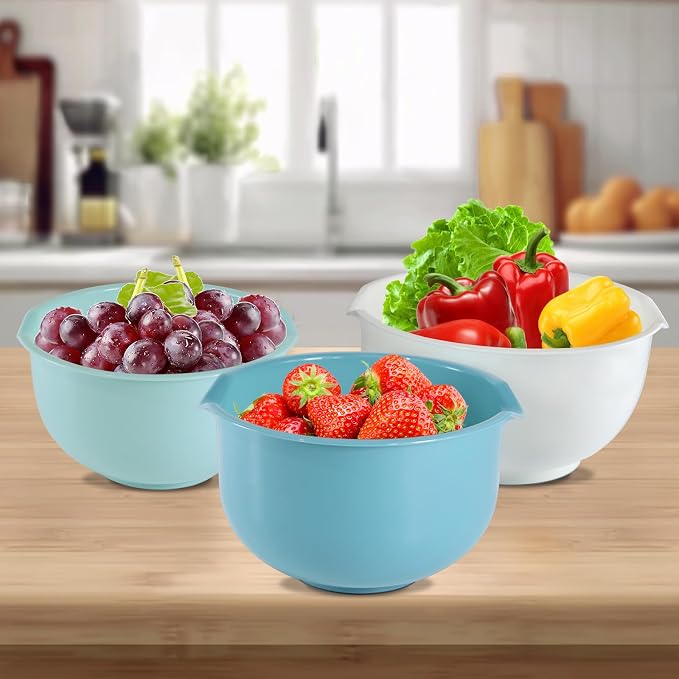 Set of 3 Mixing Bowls with Pour Spout-Nesting Design Saves Space - Image 3