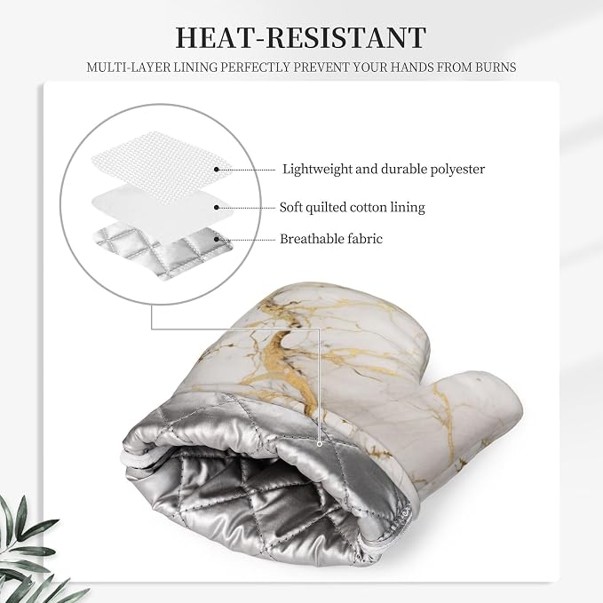 Oven Mitts and Pot Holders Marble Gray Gold White Silicone Kitchen Accessories - Image 4
