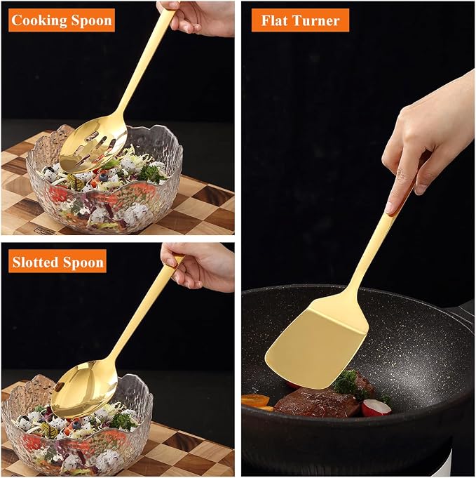 Homquen Gold Kitchen Utensils Set 4pcs, Titanium Gold Plating Stainless Steel - Image 6