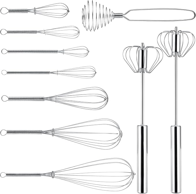 Teenyyou 10 Pcs Stainless Steel Whisks Set Egg Beater Semi Auto Whisk Blender by Teenyyou