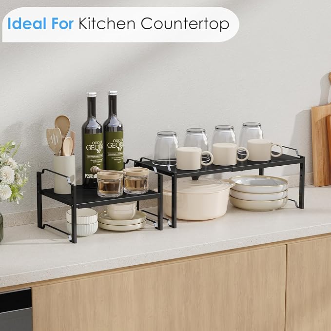 2 Pack 11” Width Expandable Kitchen Cabinet Organizer Shelves, Metal Kitchen - Image 6