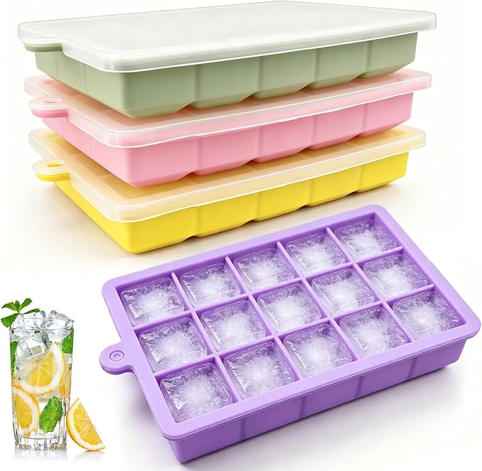 Silicone Ice Cube Trays with Lid, 4 Pack Easy Release Ice Cube Molds by Nufiwra