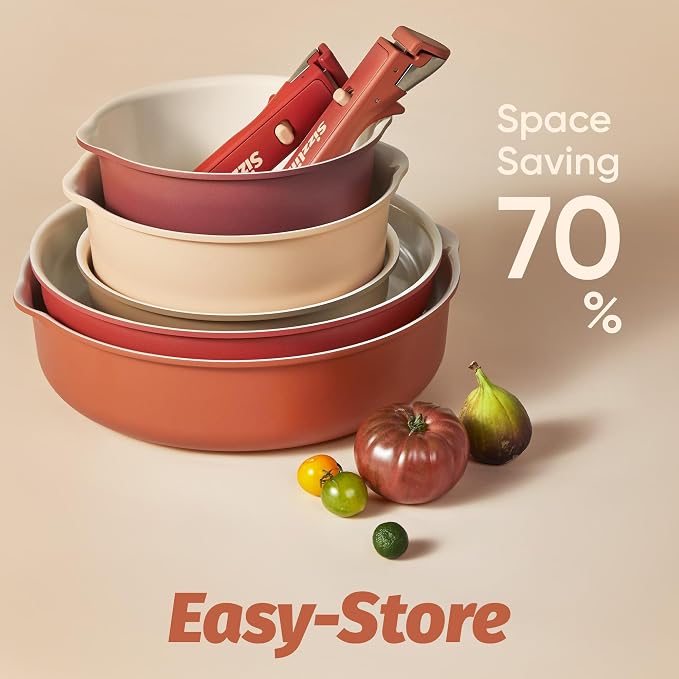 CAROTE 22 Pcs Non Stick Pots and Pans Set, Boho Ceramic Cookware Set Detachable - Image 6