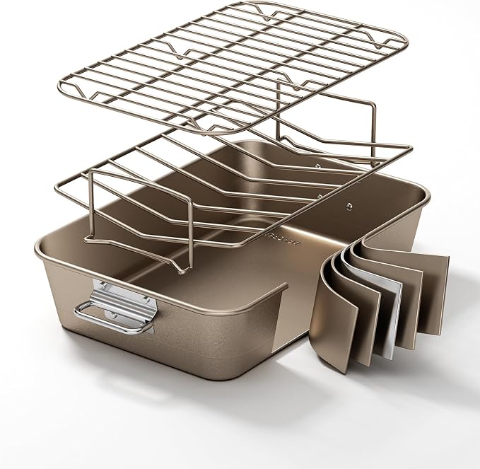 Turkey Roasting Pan with Rack Non stick Carbon Steel Roaster 16x11 Inch by Unknown