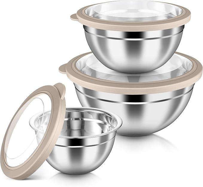 HaWare Mixing Bowls with Airtight Clear Lids, 6-Piece Stainless Steel Strong by HaWare