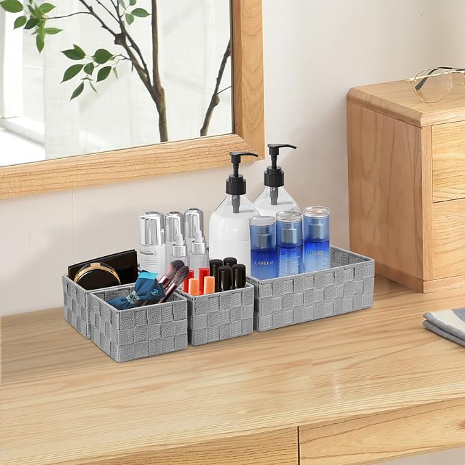 Posprica Drawer Organizer Bins, Woven Strap Storage Box Cube Basket Containers - Image 6