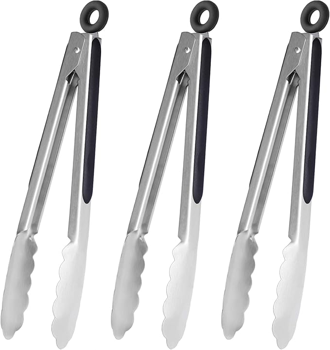HINMAY Stainless Steel Kitchen Tongs 9-Inch Cooking Tongs by HINMAY