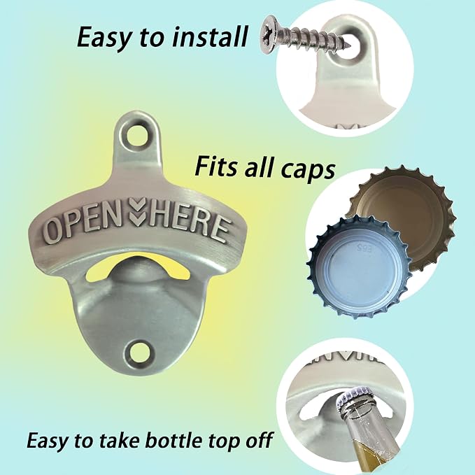 4 PCS Bottle Opener Wall Mounted Stainless, Antique Silver Rust-free Screw in - Image 6