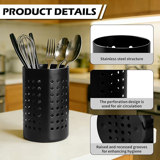 2PCS Black Stainless Steel Utensil Holder and Utensil Drying Holder, as a - Image 3