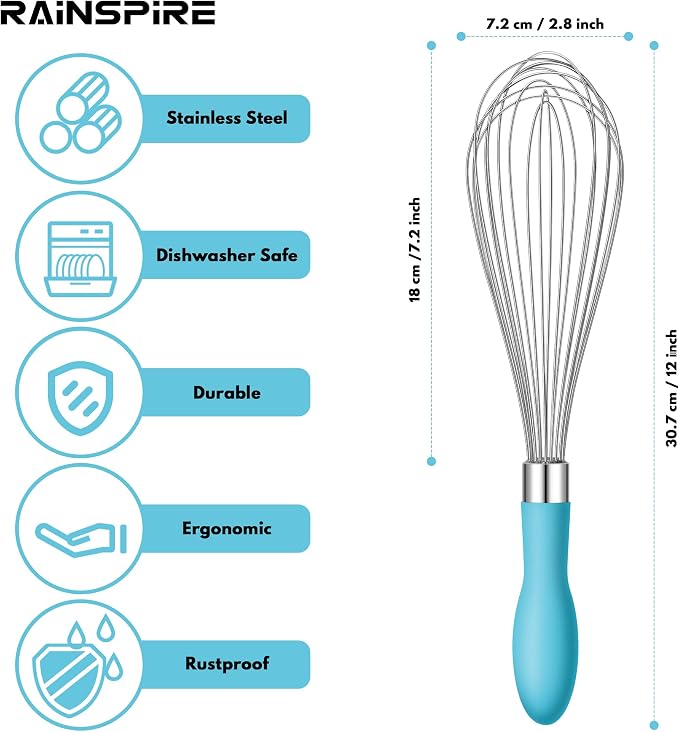 Rainspire 12-Inch Wire Whisk Stainless Steel, Balloon Whisks - Image 2