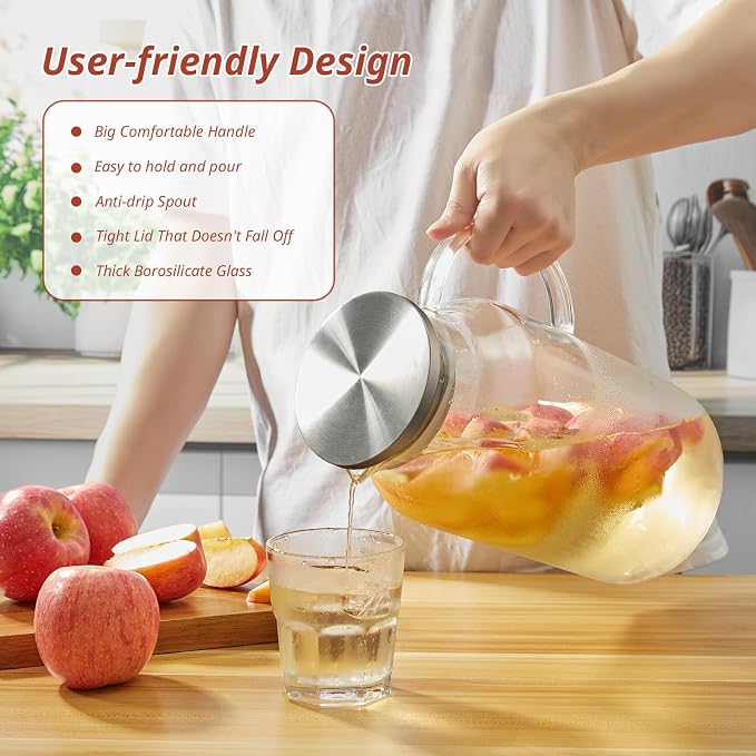 1 Gallon Glass Pitcher with Lid and Handle, Glass Water Carafe - Image 3