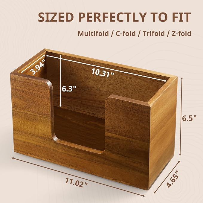 Paper Towel Dispenser Countertop, Acacia Wood Folded Paper Hand Towel Holder - Image 2
