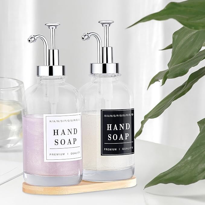 Glass Soap Dispenser with Pump, Countertop Soap and Lotion Dispenser Set of 2 - Image 8