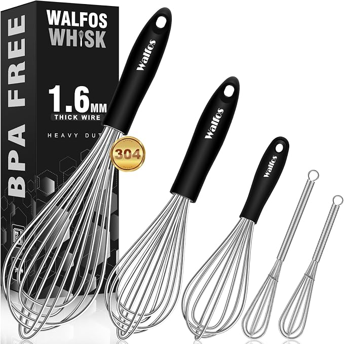 Stainless Steel Whisk Set with 7"+5" Mini whisks, Walfos Heavy Duty Whisks by Walfos