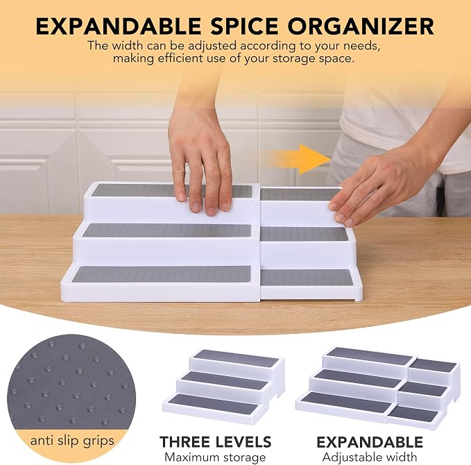 CiWiVOKi 3-Tier Expandable Spice Rack, Plastic Spice Rack Organizer - Image 3
