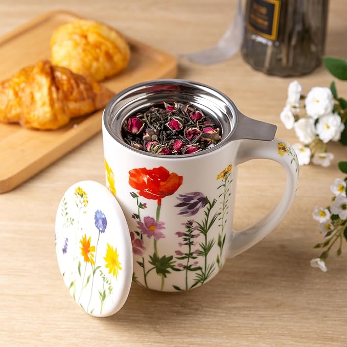 AmorArc Porcelain Tea Mug with Infuser and Lids, 18 Oz Coffee Cup Strainer with - Image 2
