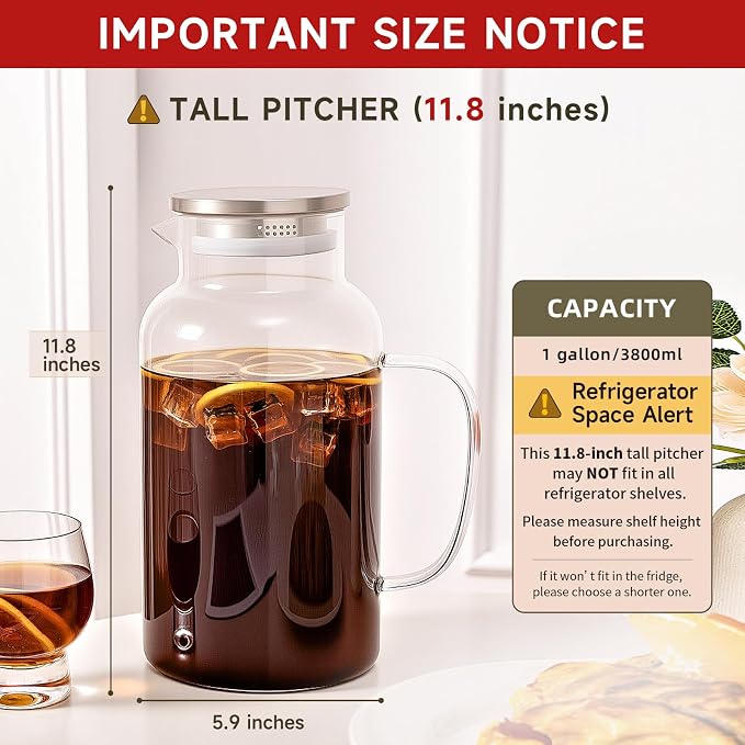 Glass Water Pitcher with Lid and Spout, 1 Gallon Heat Resistant Borosilicate - Image 2