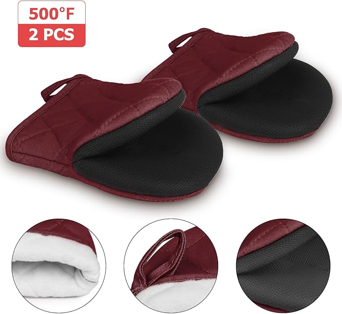 Short Oven Mitts, Heat Resistant 500°F, Silicone Grip Kitchen Gloves, Non-Slip - Image 3