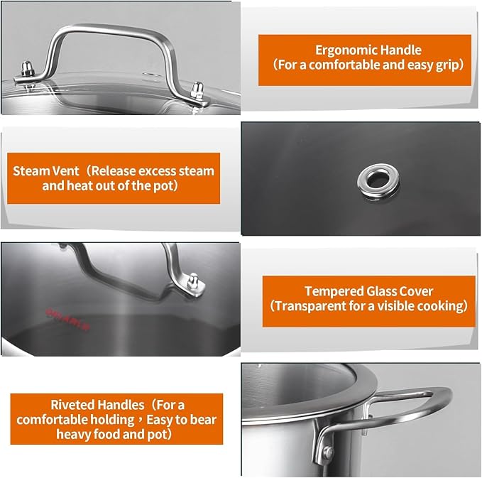 DELARLO Tri-ply Stainless Steel 20QT Stock Pot, Compatible - Image 5