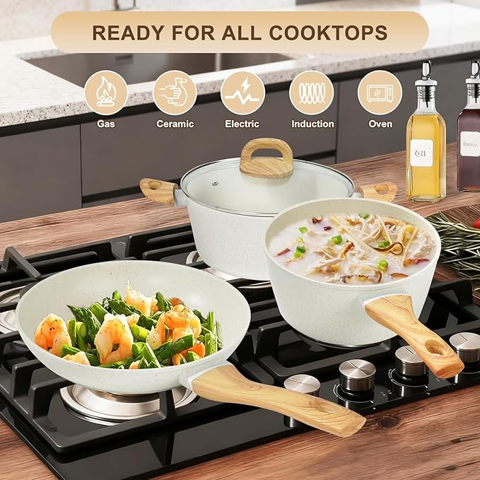 EWFEN 25 Pcs Pots and Pans Set, Nonstick Ceramic Cookware Sets, Healthy - Image 4