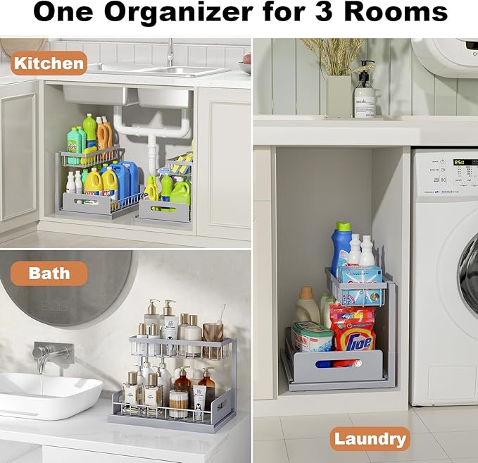 REALINN Under Sink Organizer, Pull Out Cabinet Organizer 2 Tier Slide Out Sink - Image 5