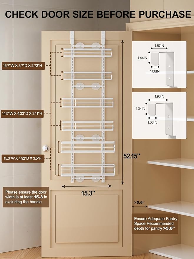 Delamu Over the Door Pantry Organizer, 6 Tier Pantry Door Organizer - Image 2