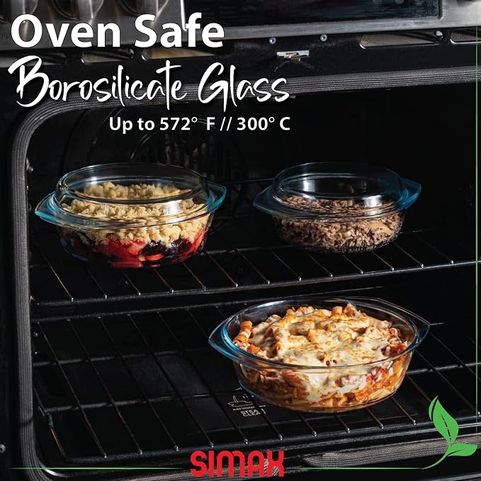 Simax Casserole Dish Set with Lid, Round Glass Cookware, Borosilicate Glass - Image 4