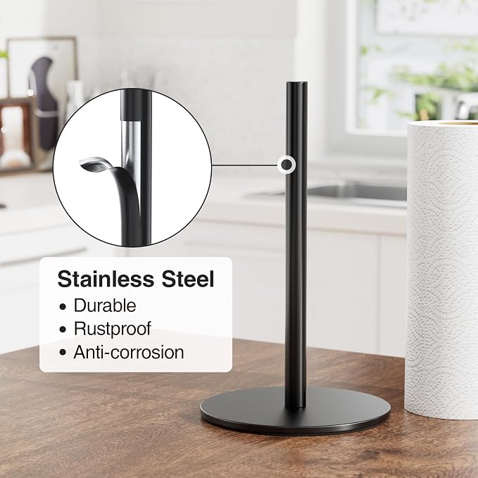 Black Paper Towel Holder Free-Standing, Premium Stainless Steel Paper Rolls - Image 3