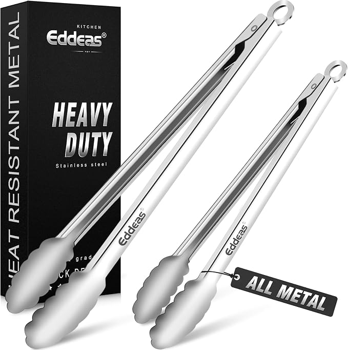 Grill Tongs, Heat Resistant 600 Degrees 17 & 12 Inch Extra Long BBQ Tongs by Eddeas