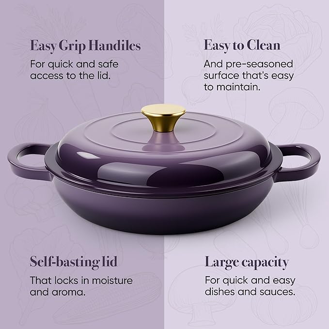 Vintage Style 3 Quart Enameled Cast Iron Braiser, Non Stick Enameled Cast Iron - Image 7