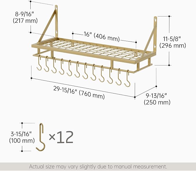 KES 30-Inch Gold Pot Rack, Wall Mounted Hanging Pot and Pan Organizer - Image 6