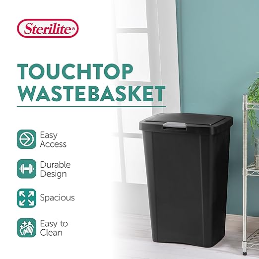Sterilite 13 Gallon TouchTop Narrow Plastic Wastebasket - Image 2