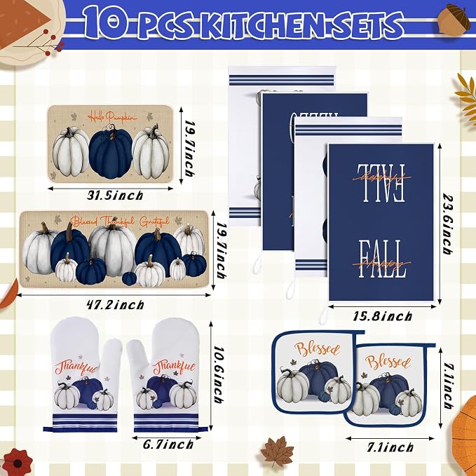 Fanfanwin 10 Pcs Thanksgiving Pumpkin Kitchen Decor Set Kitchen Towels Pot - Image 3