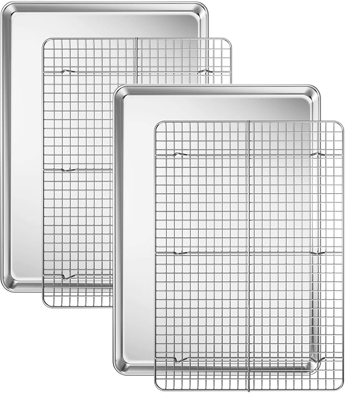 Baking Sheet with Cooling Rack Set, Deedro Stainless Steel Cookie Half Sheets by Deedro