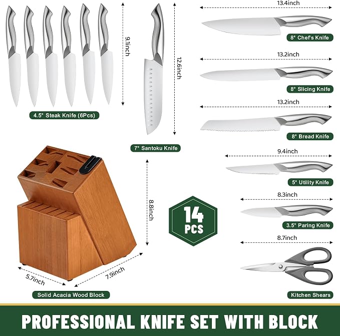 Knife Set, EWFEN 14-Piece Kitchen Knife Set - Image 2
